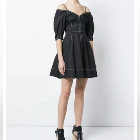 Derek Lam 10 Crosby Black Off the Shoulder Poplin Mini Dress SZ 4 EUC - Picture 2 of 8